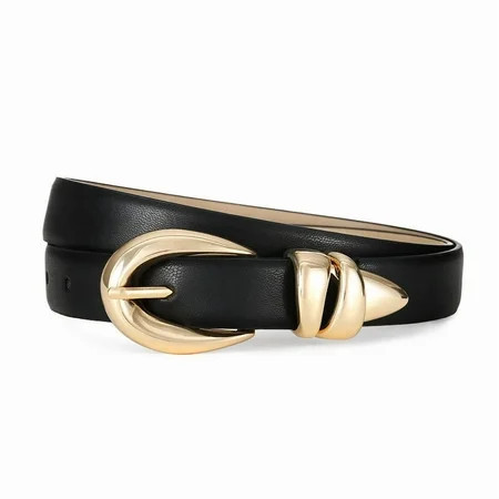 AI DEEBLUE Black Leather Belt for Women Stylish Design with Gold Buckle Ladies Black Belt Perfect for Jeans Dresses | Walmart (US)