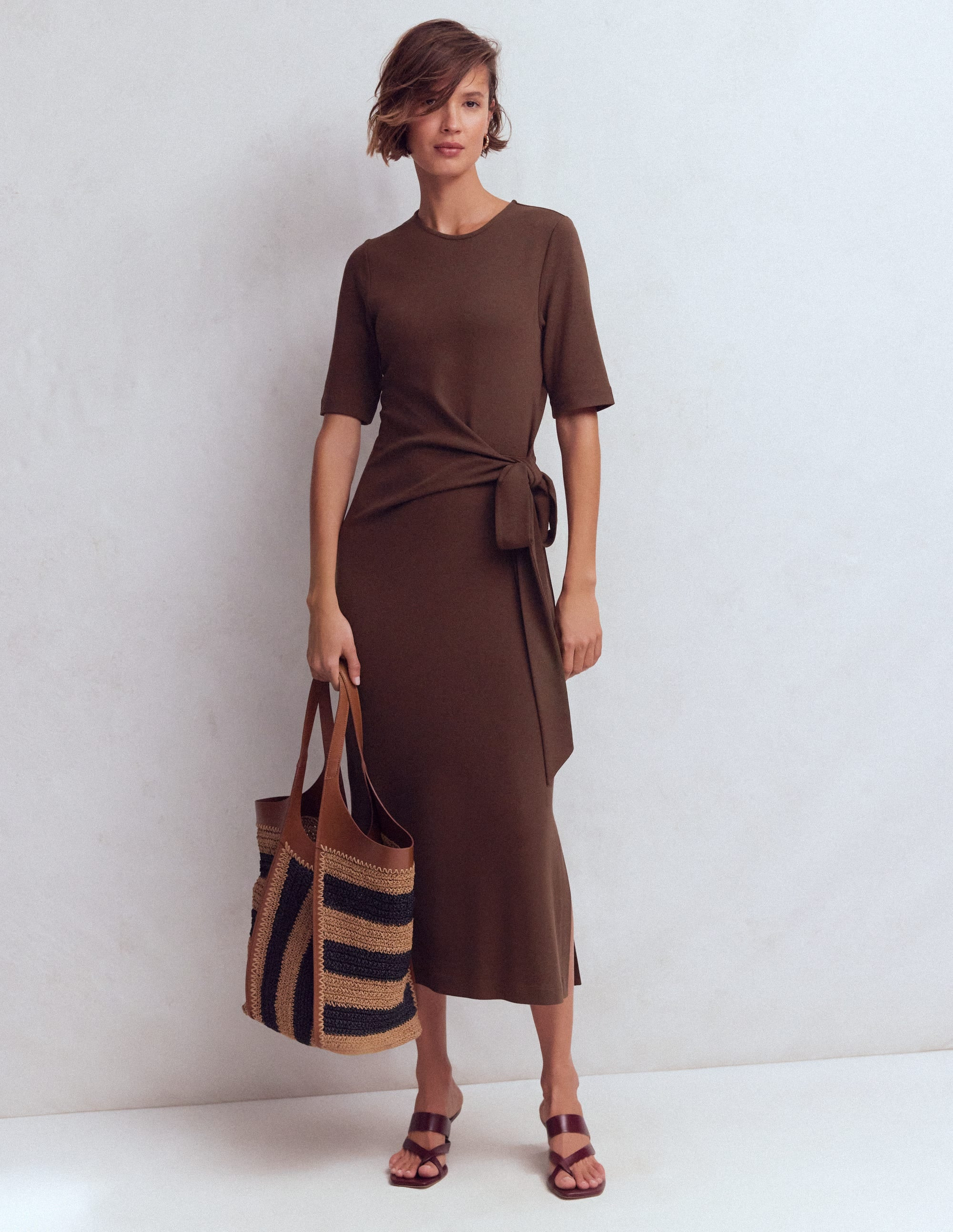 Zinnia Tie Jersey Midi Dress-Vibrant Pink | Boden UK