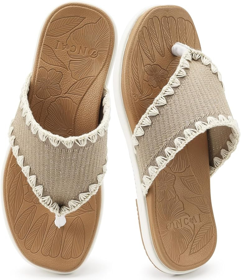 ONCAI Women's Flip Flops Classic Square Toe Yoga Mat Flat Dressy Summer Beach Slide Sandals for W... | Amazon (US)