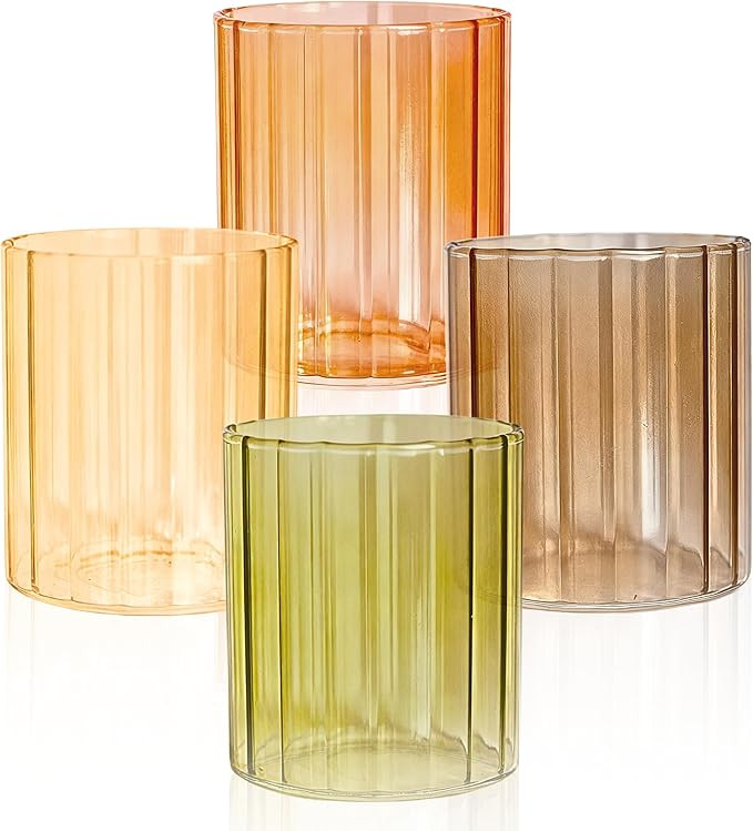 Fall Glassware Set of 4 14oz Ribbed Drinking Glasses for Autumn Table Décor Cozy Gatherings Than... | Amazon (US)