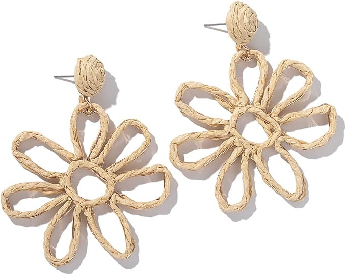 Statement Raffia Earrings Boho Dangle Drop Earrings Cute Handmade Fashion Earring Summer Beach Je... | Amazon (US)