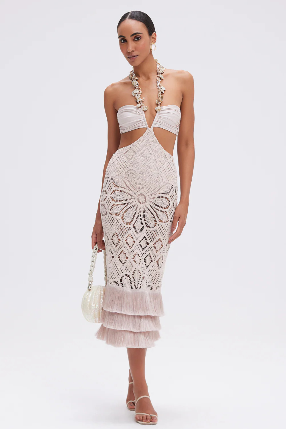FLOWER CROCHET EMBROIDERED MIDI DRESS | PatBO