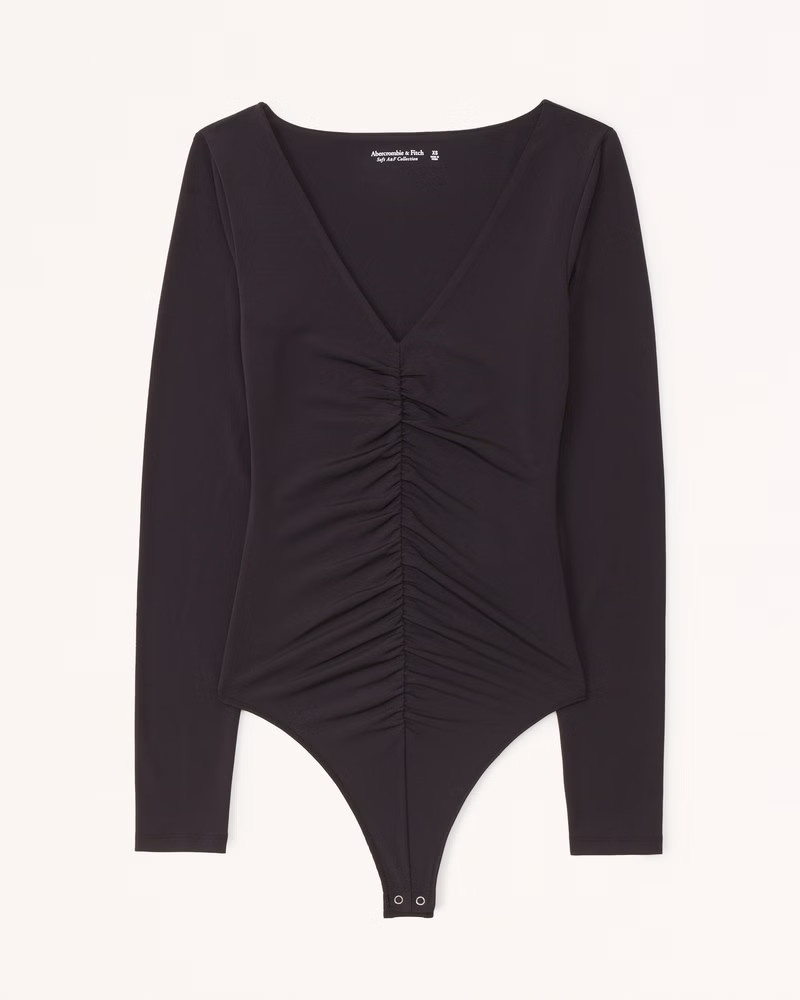 Long-Sleeve Ruched V-Neck Bodysuit | Abercrombie & Fitch (US)