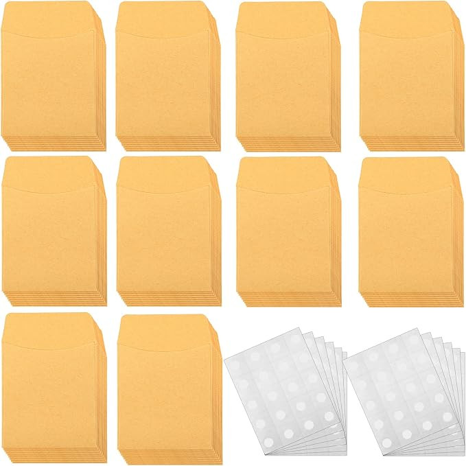 Zonon 100 Pcs Kraft Color Library Card Pockets with 12 Sheets Adhesive Dot | Amazon (US)