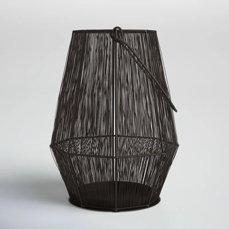 Metal Tabletop Candle Lantern with Handle for Indoor and Outdoor Use, Gray/Black | Wayfair North America