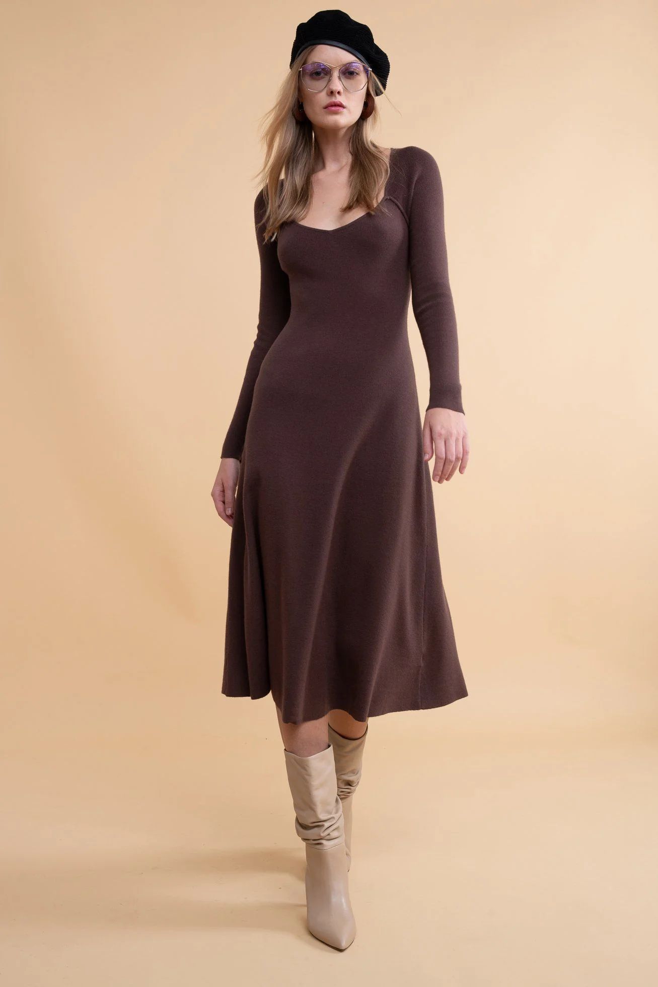 Long Sleeve A-Line Sweater Dress - Chocolate | Rachel Parcell