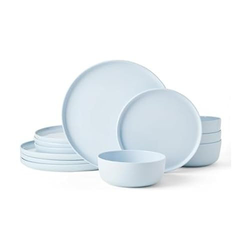 Mikasa Madison Misty Blue Bone China Dinnerware Set, 12-Piece Service for 4, Includes Dinner Plates, Salad Plates and Cereal Bowls, Dishwasher Safe | Amazon (US)