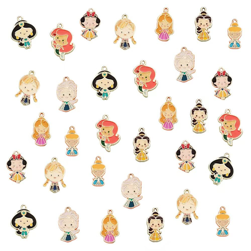 32pcs Enamel Princess Charms - Mini Size Cute Cartoon Girl Mermaid Princess Charms for Jewelry Ma... | Amazon (US)