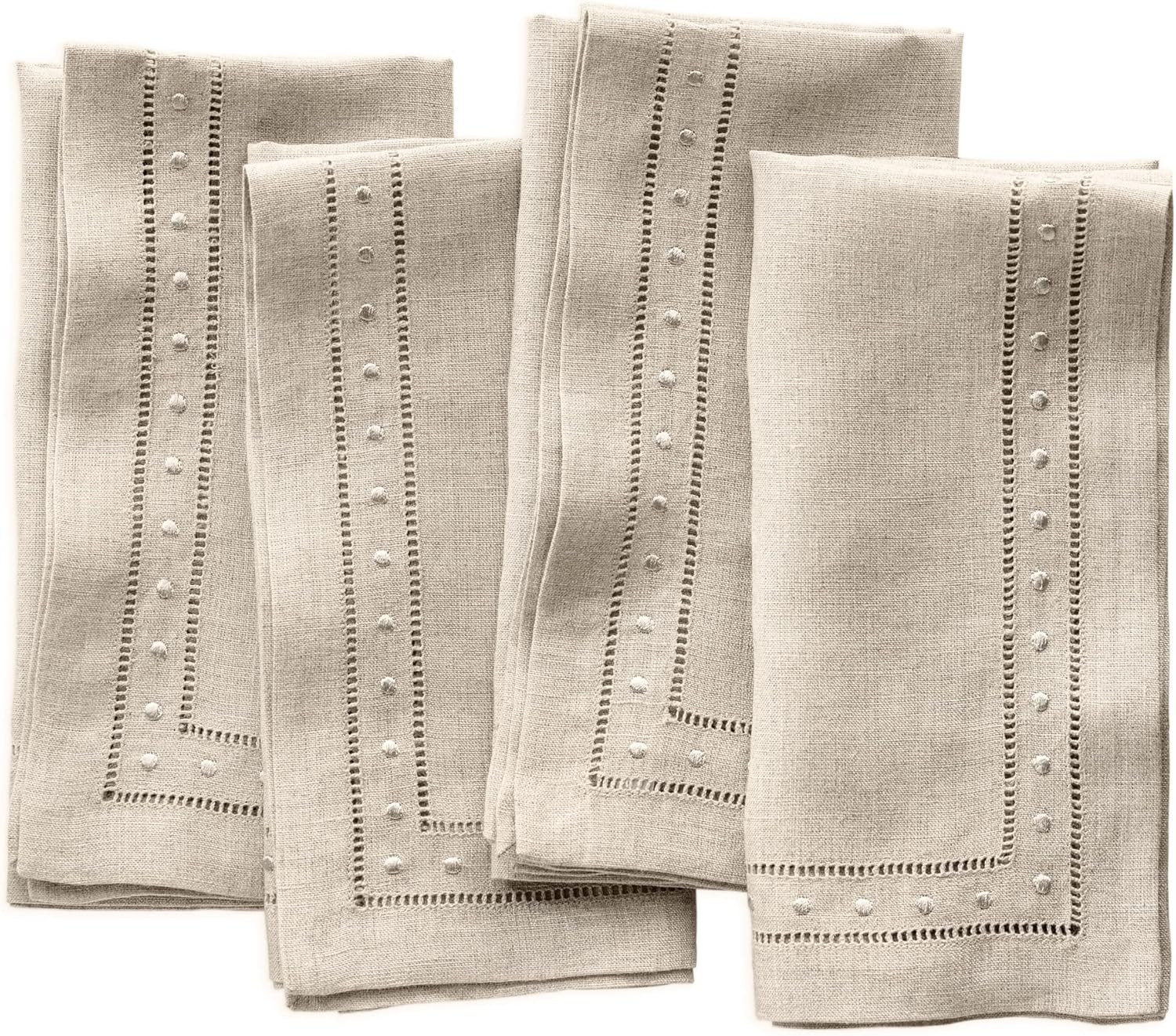 Linen Napkins Set of 4-100% Pure Linen Natural Embroidered Dinner Napkins 18 x 18 inch - Classic ... | Amazon (US)