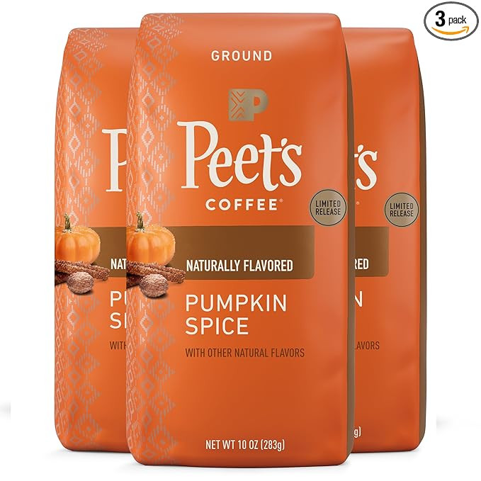 Peet's Flavored Coffee, Pumpkin Spice Ground Coffee, 30 Ounces (Three Bags of 10oz), Light Roast | Amazon (US)
