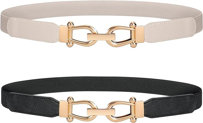 JASGOOD Women Stretchy Waist Belt Retro Elastic Skinny Belt for Ladies with Gold Buckle | Amazon (US)