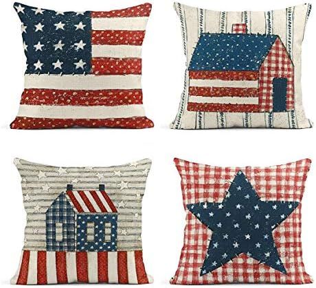 ArtSocket Set of 4 Linen Throw Pillow Covers Day 4Th of July Independence Decorative Pillow Cases... | Amazon (US)