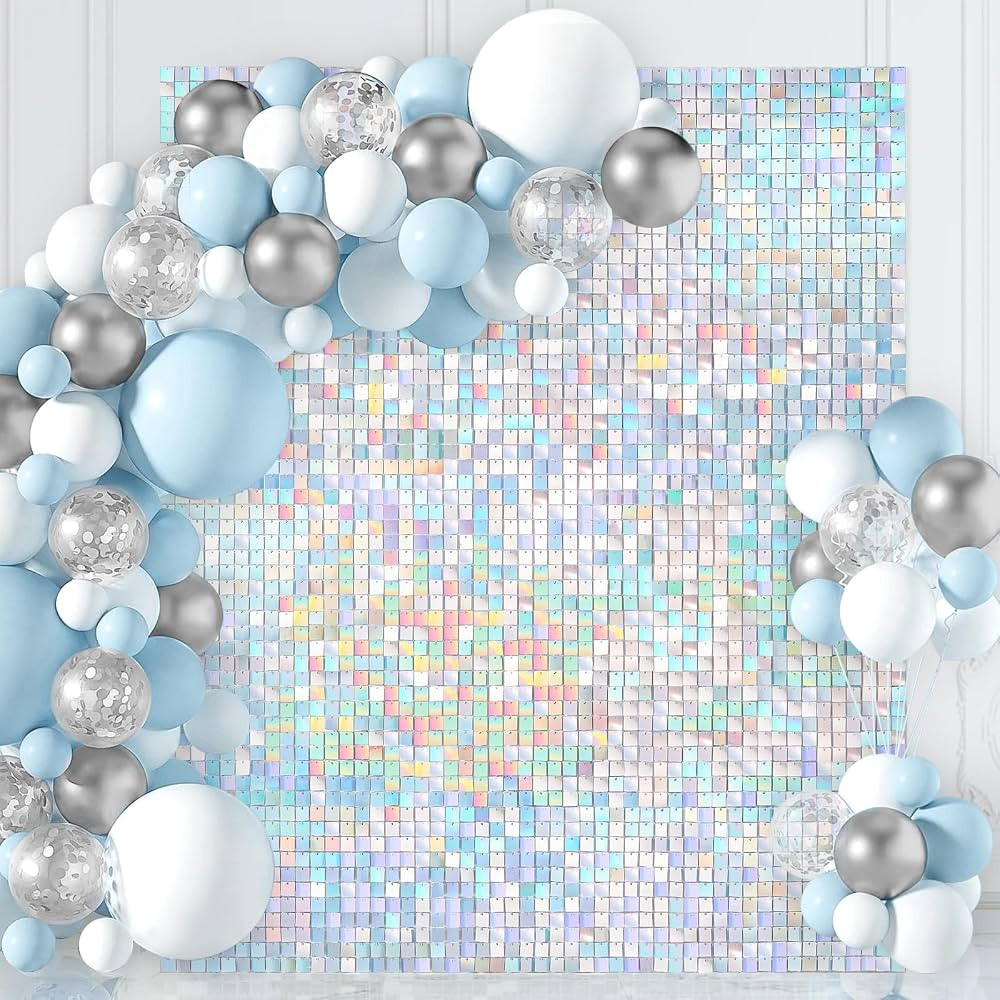 Shimmer Wall Backdrop Rainbow Silver Sequin Backdrop 24 Panels Sparkly Backdrop for Birthday Anni... | Amazon (US)