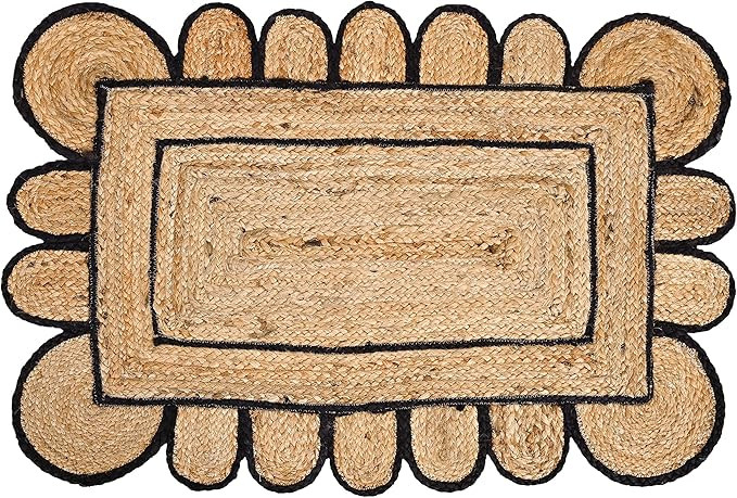 KLAVATE Scalloped Multi Border Decor Braided Jute Collection Classic Quality Made Natural Hand Wo... | Amazon (US)