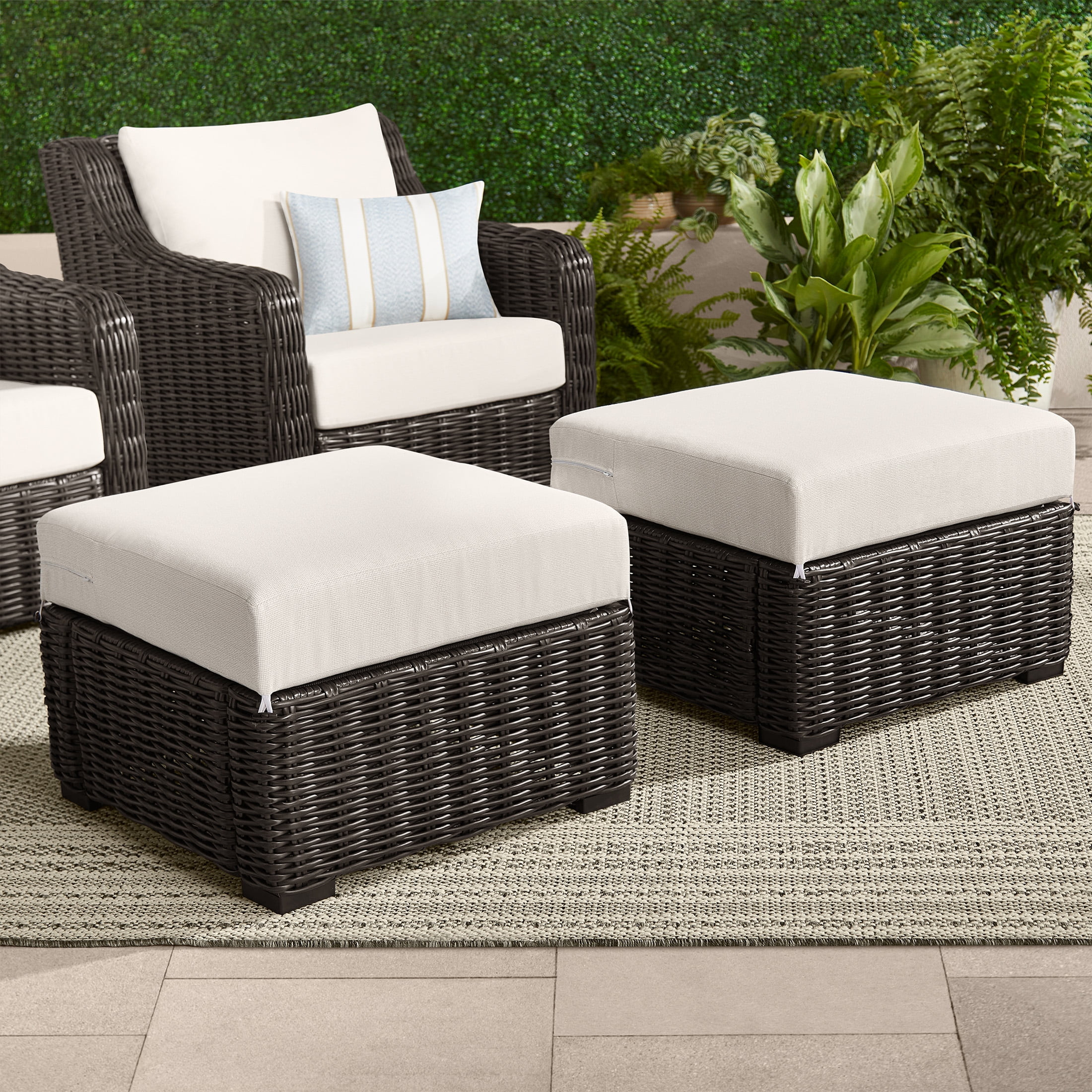 Better Homes & Gardens Bellamy Outdoor Patio Ottoman Set with Cream Cushions | Walmart (US)