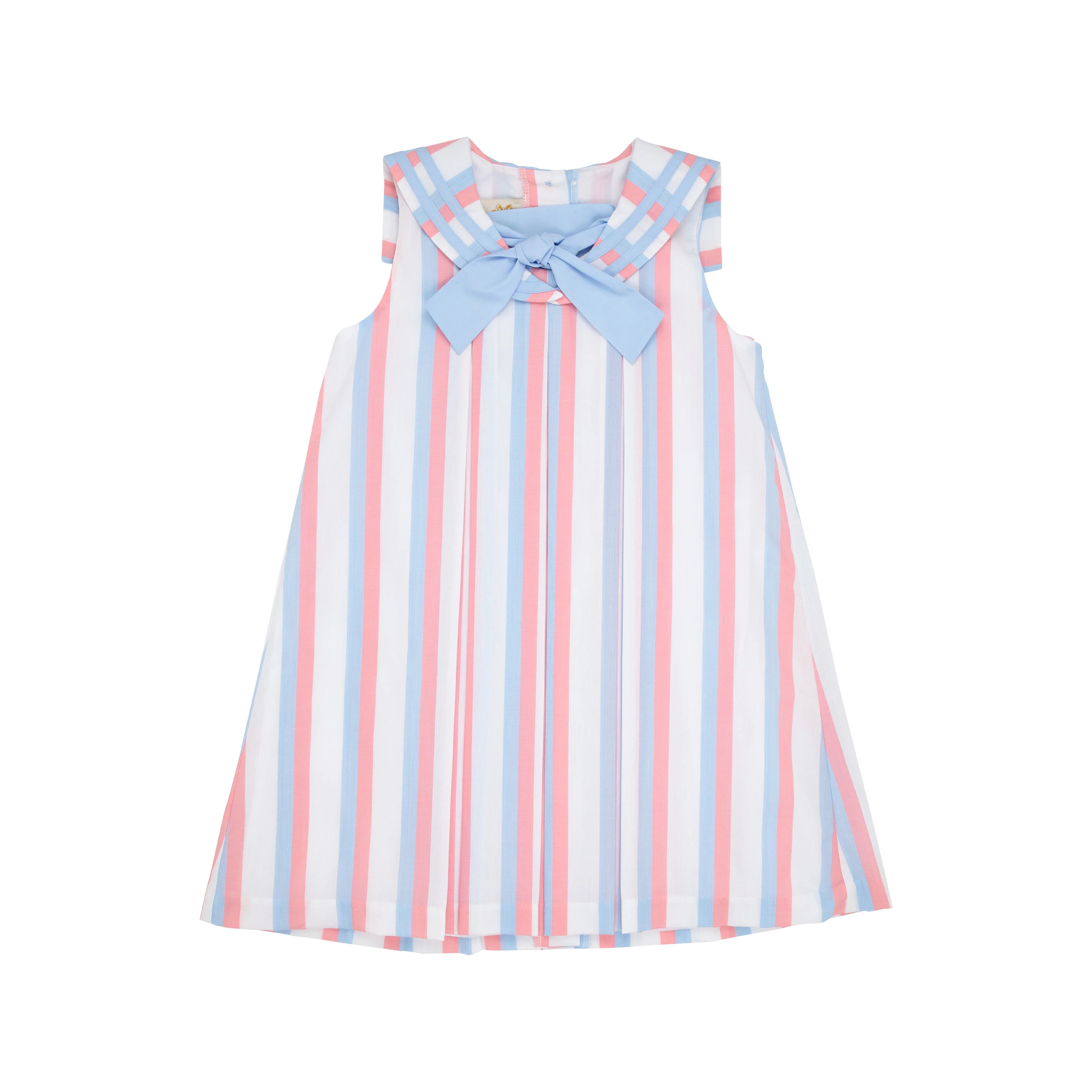 Cindy Sailor Dress - New River Nautical Stripe with Parrot Cay Coral & Beale Street Blue | The Beaufort Bonnet Company
