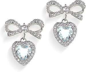 JeanBeau Bow Heart Dangle Drop Earrings for Women Valentines Rhinestone Ribbon Crystal CZ Love He... | Amazon (US)