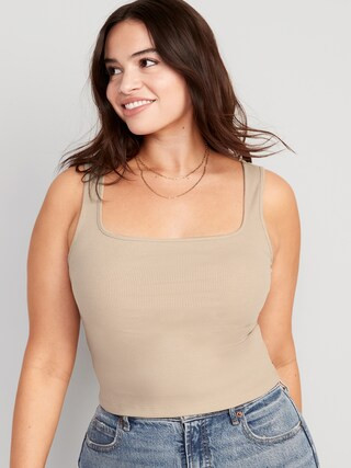 Fitted Square-Neck Ultra-Cropped Rib-Knit Tank Top for Women | Old Navy (US)