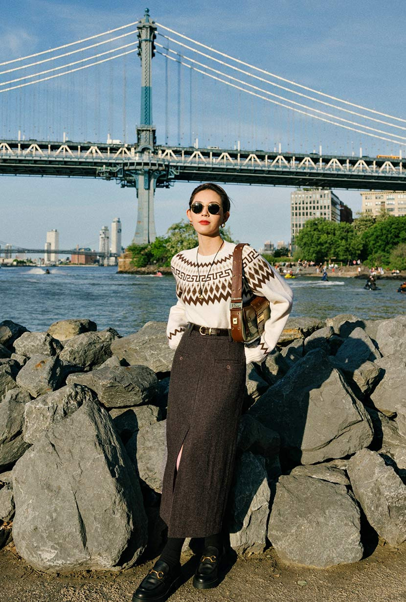 Debbie Wool Pencil Skirt - Checkered | Petite Studio NYC