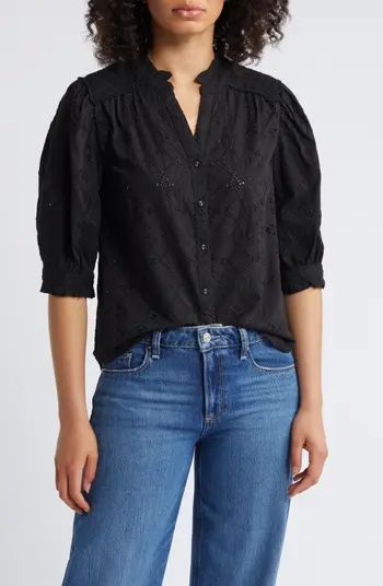 Embroidered Eyelet Button-Up Shirt | Nordstrom