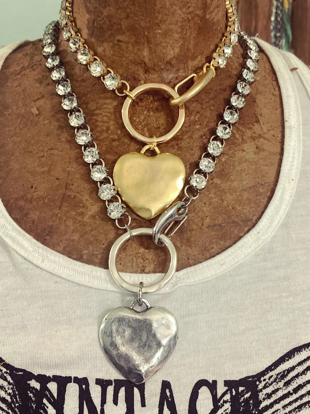 Heart Pendant Necklace, Rhinestone Pendant Necklace, Chunky Statement Necklace - Etsy | Etsy (US)