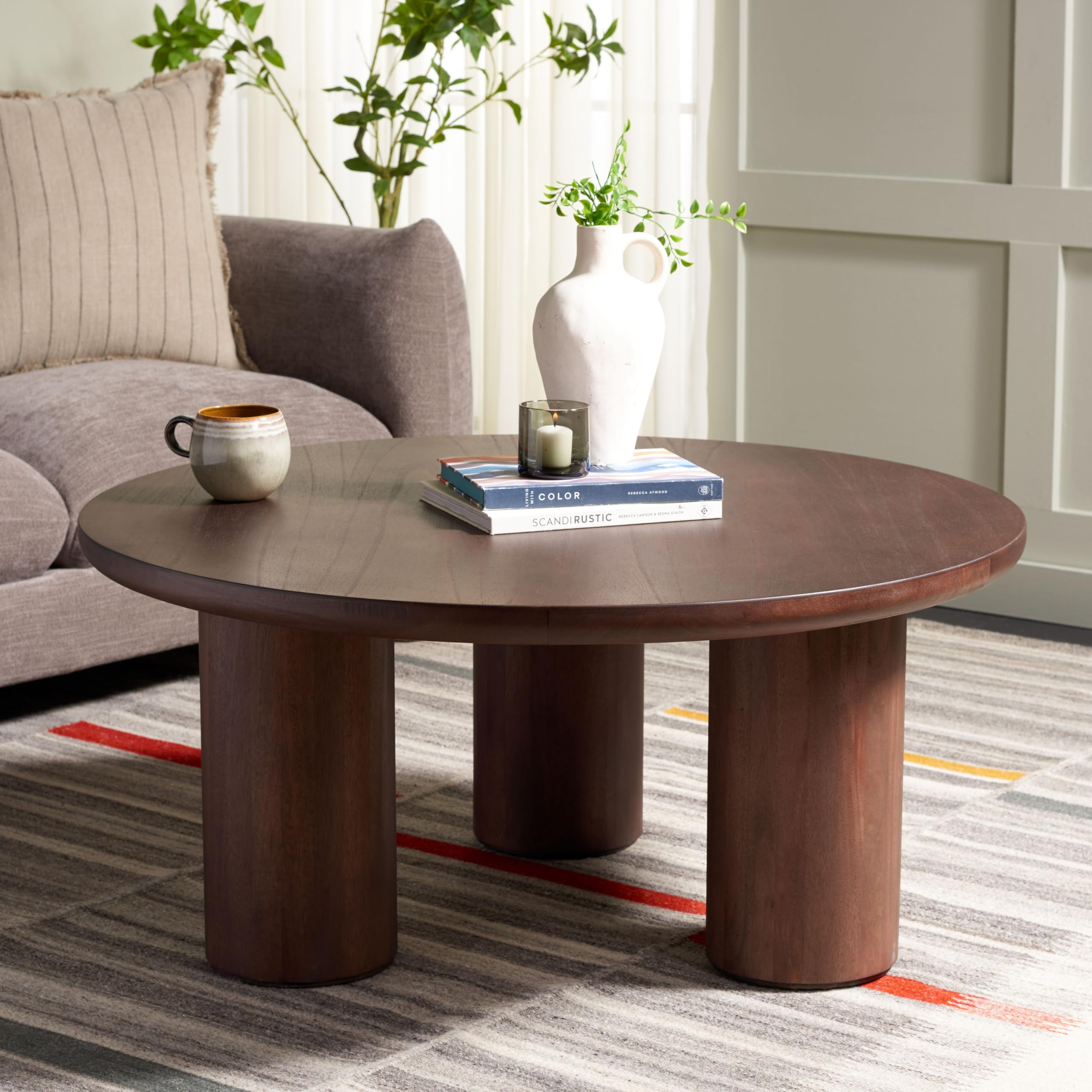 SAFAVIEH Home Collection Mork Brown 3-Leg Round Coffee Table | Amazon (US)