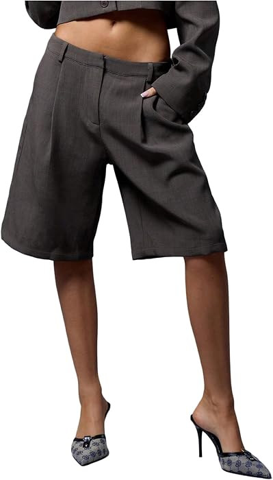 MakeMeChic Women's Bermuda Shorts Low Waist Wide Leg Knee Length Shorts | Amazon (US)