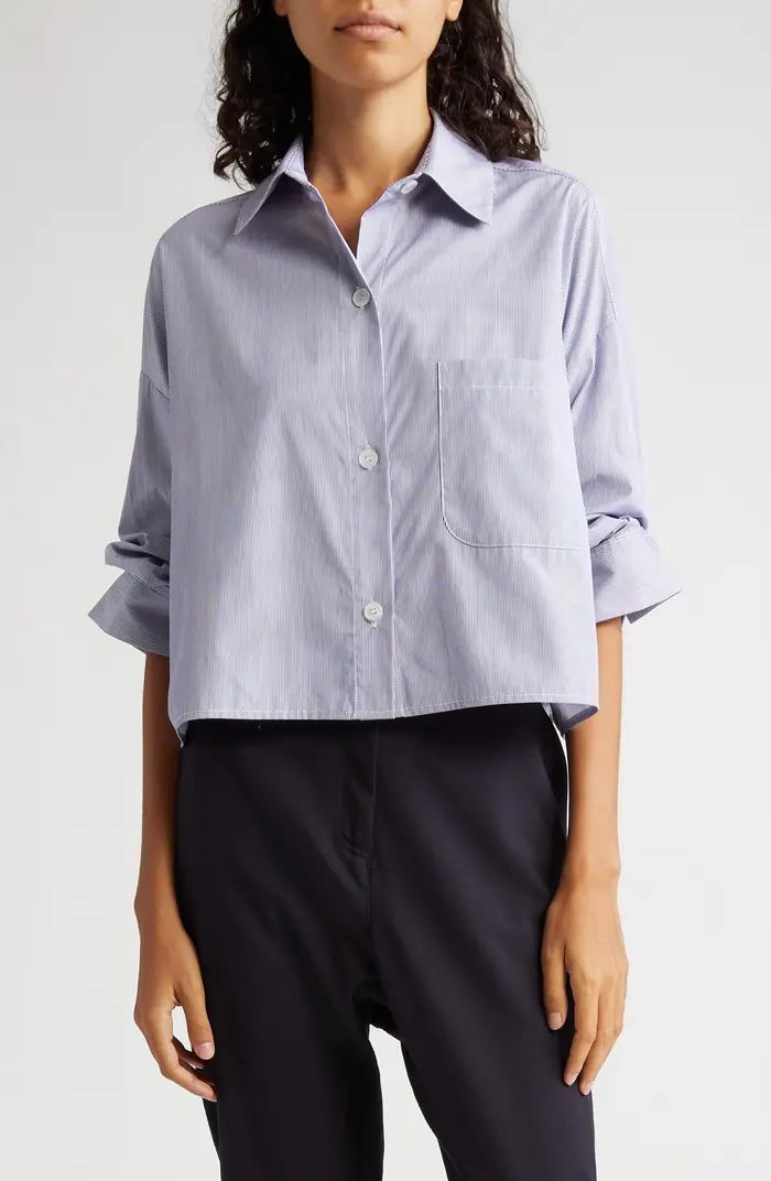 Next Ex Stripe Crop Cotton Button-Up Shirt | Nordstrom