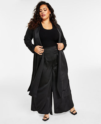 Nina Parker Trendy Plus Size Satin Collared Duster - Macy's | Macys (US)