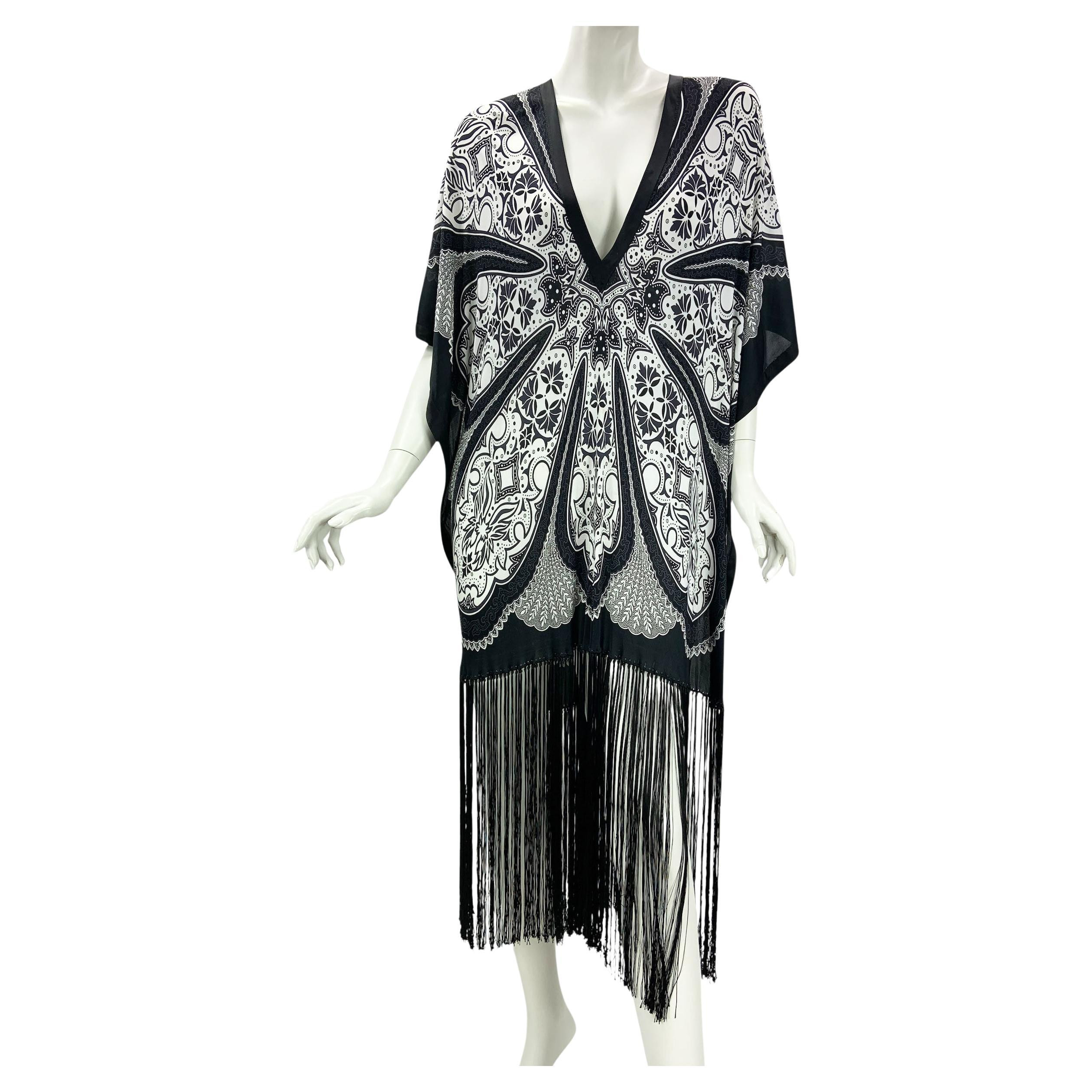 Tom Ford for Gucci 2003 Cruise Collection Black White Fringe Poncho Top | 1stDibs
