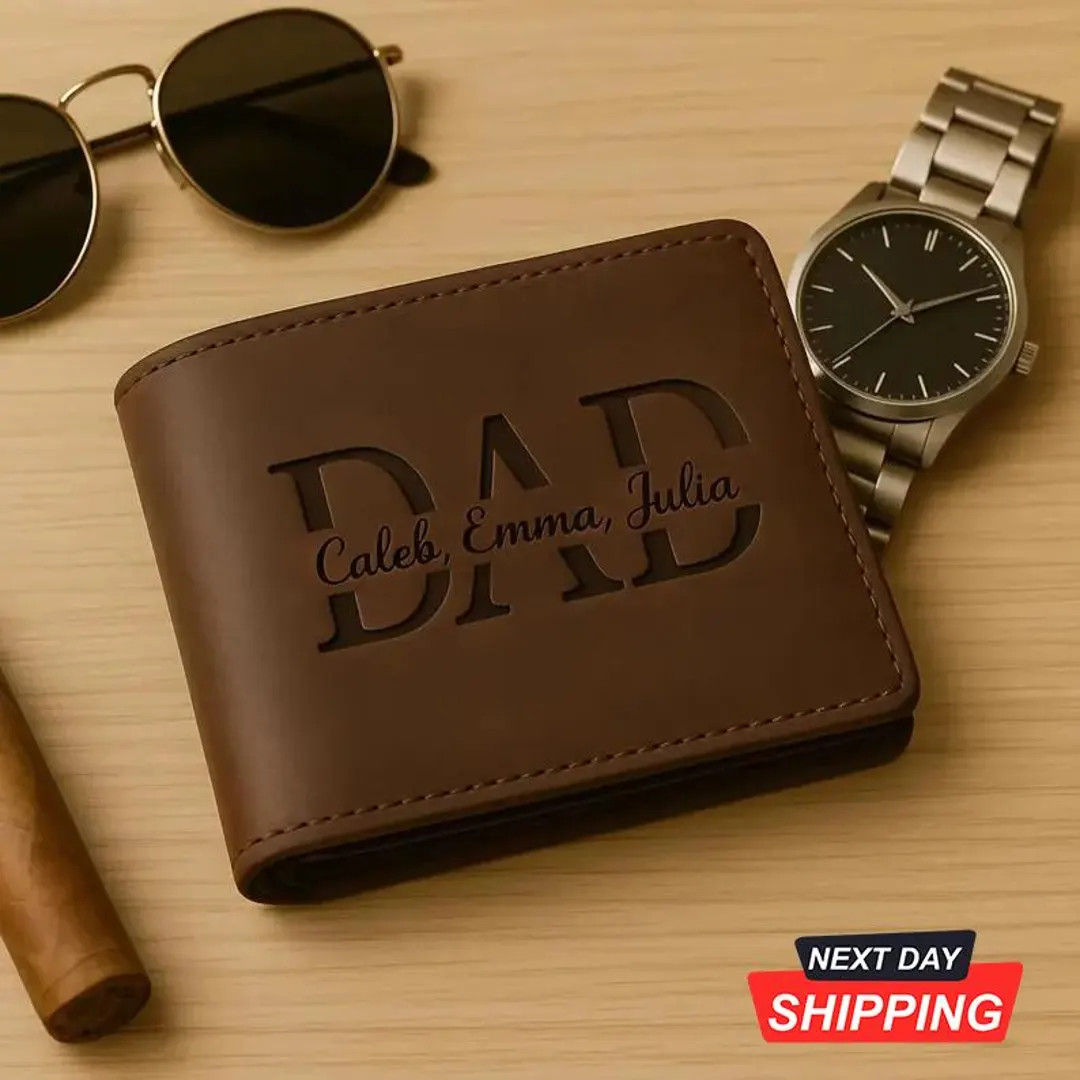 Personalized Leather Wallet for Dad With Kids Names, Custom Men’s Wallet, Engraved Leather Dad ... | Etsy (US)