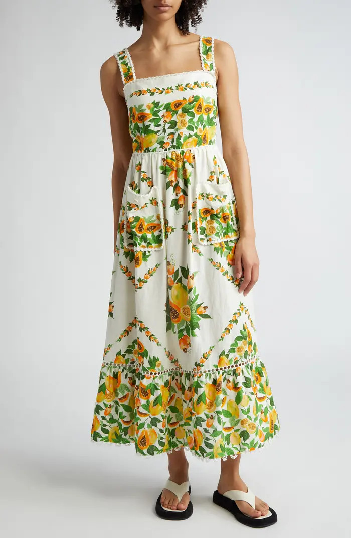 FARM Rio Papaya Salad Scarf Print Linen Blend Maxi Sundress | Nordstrom | Nordstrom