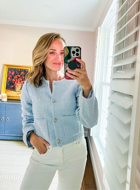 This blue boulcé jacket is such a chic option for work. The color is happy and feminine, but the cut is polished and professional. I am wearing a XS! 

#LTKFind #LTKunder100 #LTKSeasonal