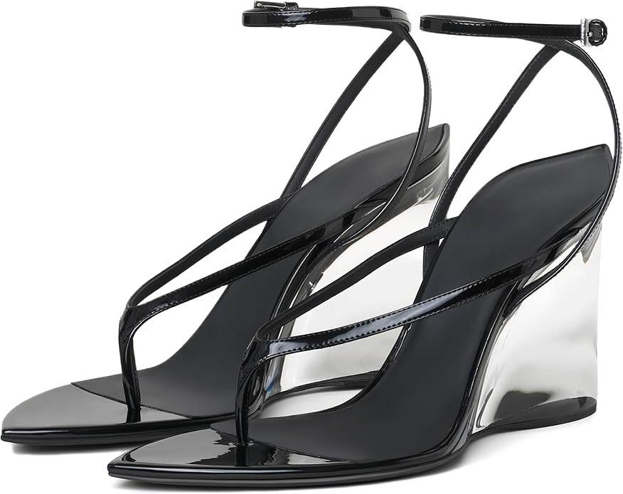 Women's Wedge Heels Sandals Strappy Open Toe Flip Flops Thong Clear Heeled Sandals Cute Summer Pa... | Amazon (US)