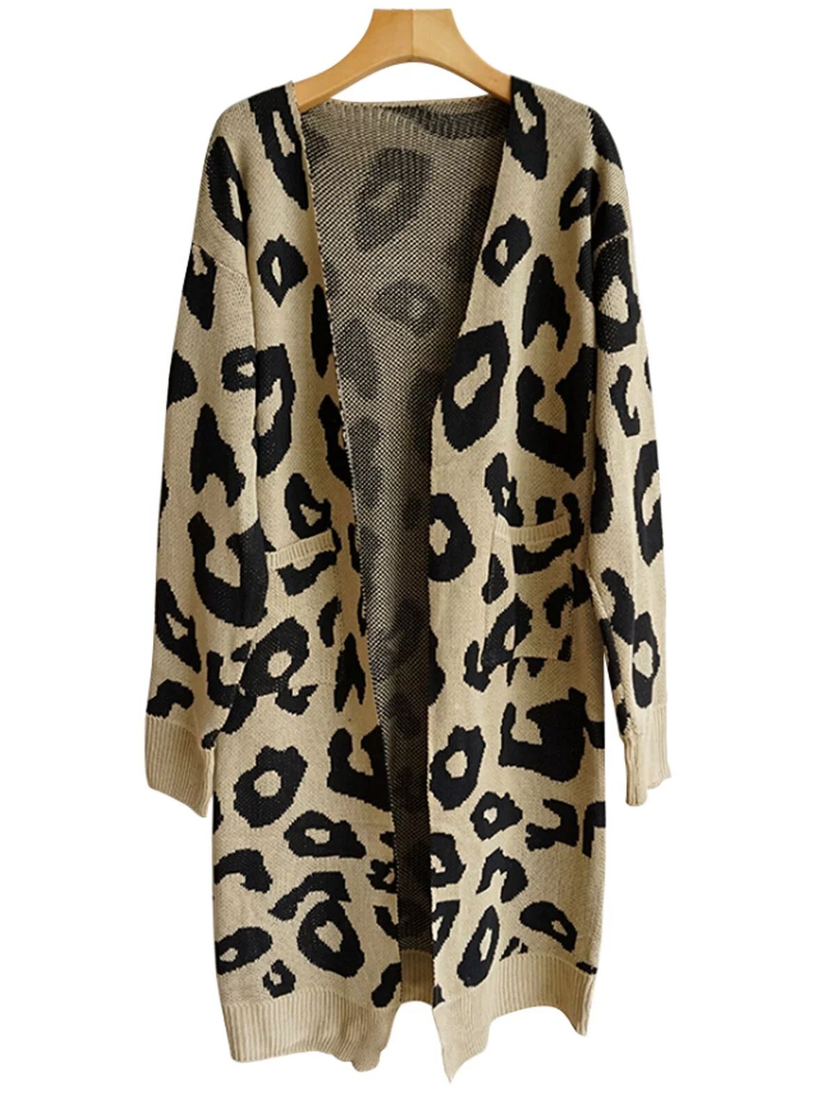 wsevypo Women's Long Sleeves Leopard Print Knitting Cardigan Open Front Warm Sweater Outwear Coat... | Walmart (US)