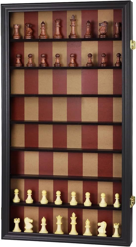 Wall Mount Chess Board Game Wooden Giant Chess Game Set Vertical Hanging Display Case Family Play Game Art Decor for Home and Office with 32 International Chess Pieces | Amazon (US)