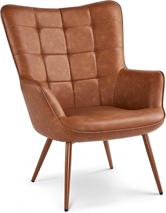 Amazon.com: Yaheetech Living Room Chair Contemporary Faux Leather Chair Biscuit Tufted Accent Cha... | Amazon (US)