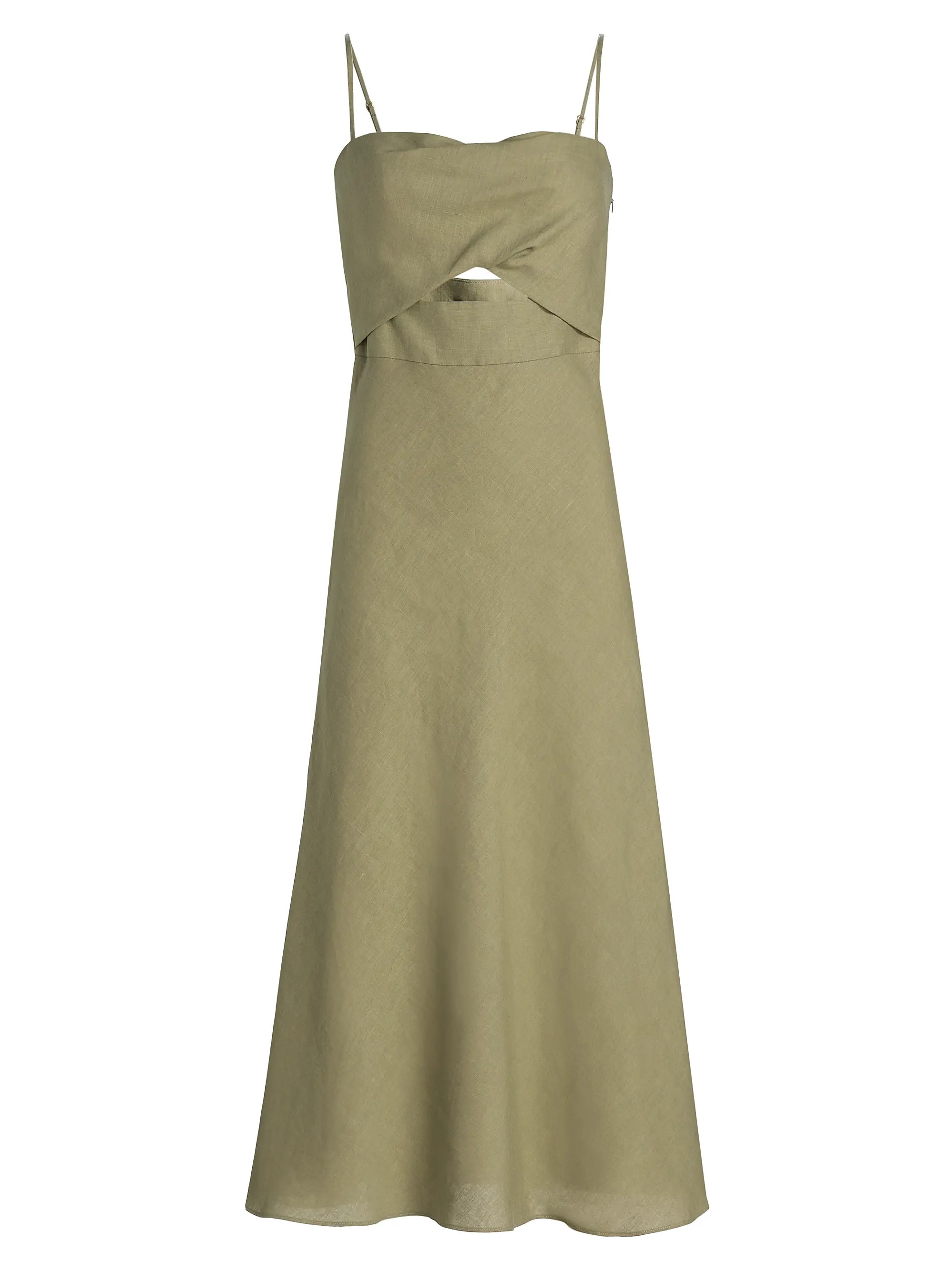 Black Halo Jada Linen Cut-Out Midi-Dress | Saks Fifth Avenue | Saks Fifth Avenue