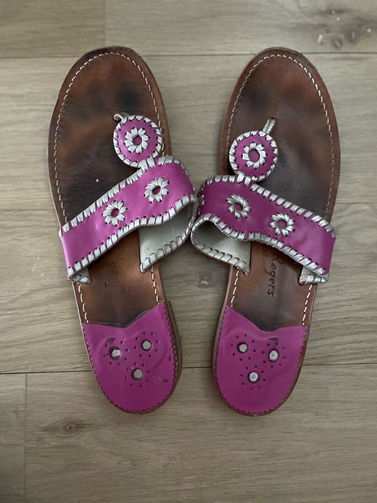 Pink with Platinum Whipstitch Jack Rogers Sandals - Size 9  | eBay | eBay US