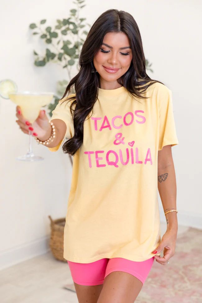 Tacos Tequila Yellow Oversized Graphic Tee | Pink Lily