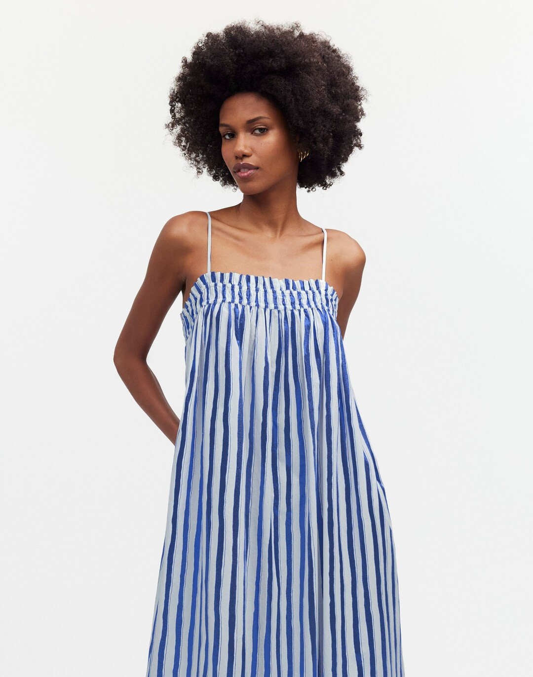 Ruffle A-Line Midi Dress in Stripe Poplin | Madewell