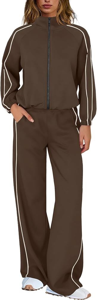 Nirovien Womens Sweat Set Track Suits 2 Piece Outfits Matching Lounge Set Piping Zip Up Sweatshir... | Amazon (US)