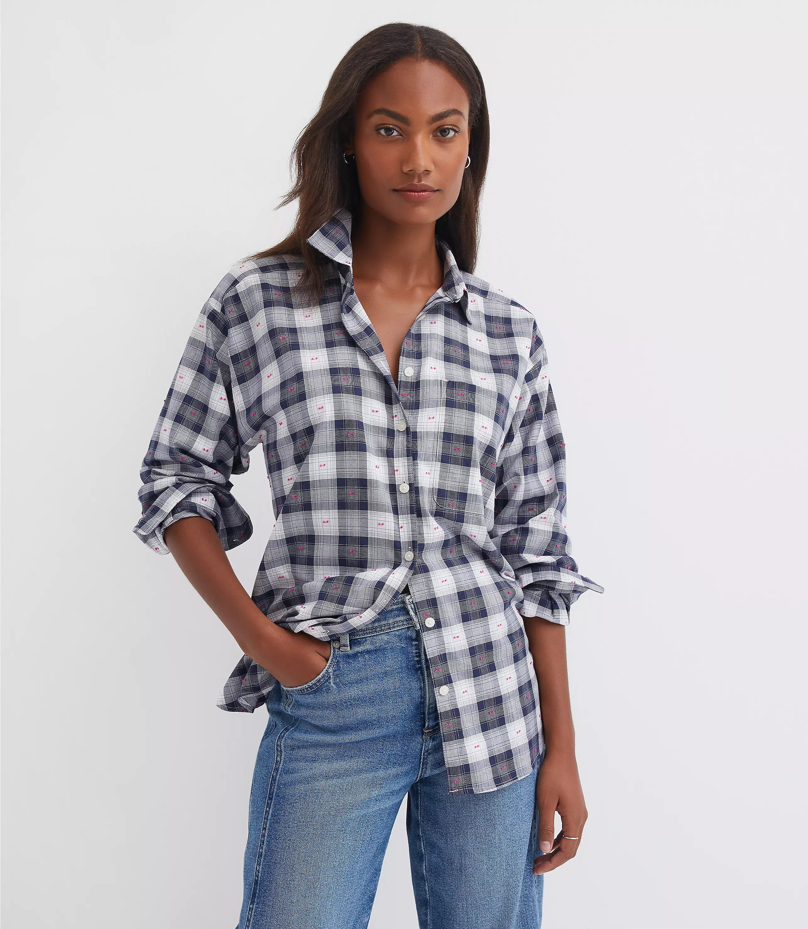 Clip Plaid Everyday Oversized Pocket Shirt | LOFT