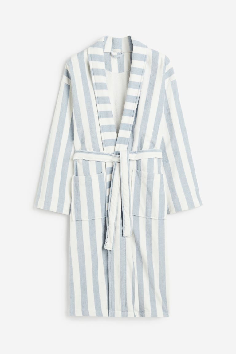 Striped Cotton Terry Bathrobe - Light blue/striped - Home All | H&M US | H&M (US + CA)
