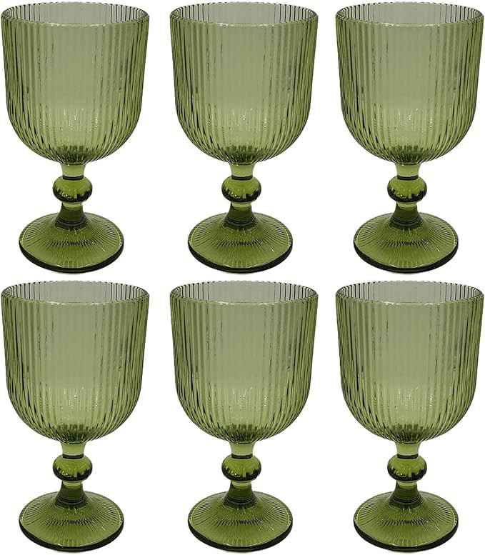 Green Drinking Glasses set of 6 Wine Goblets Vintage Colored Glassware 13 oz for Wedding Party Ba... | Amazon (US)