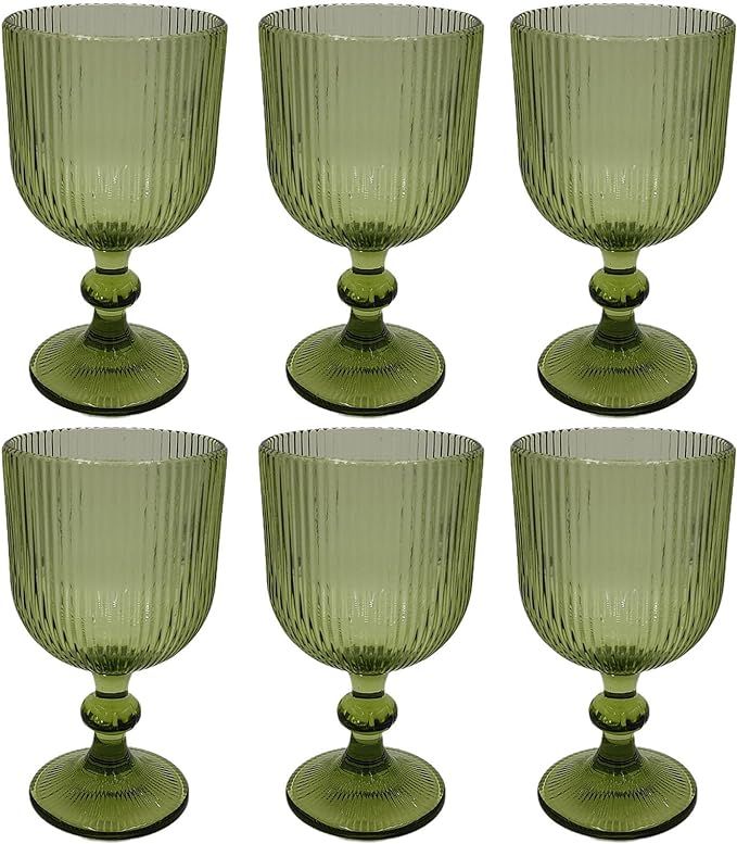 Taganov Green Drinking Glasses set of 6 Wine Goblets Vintage Colored Glassware 13 oz for Wedding ... | Amazon (US)