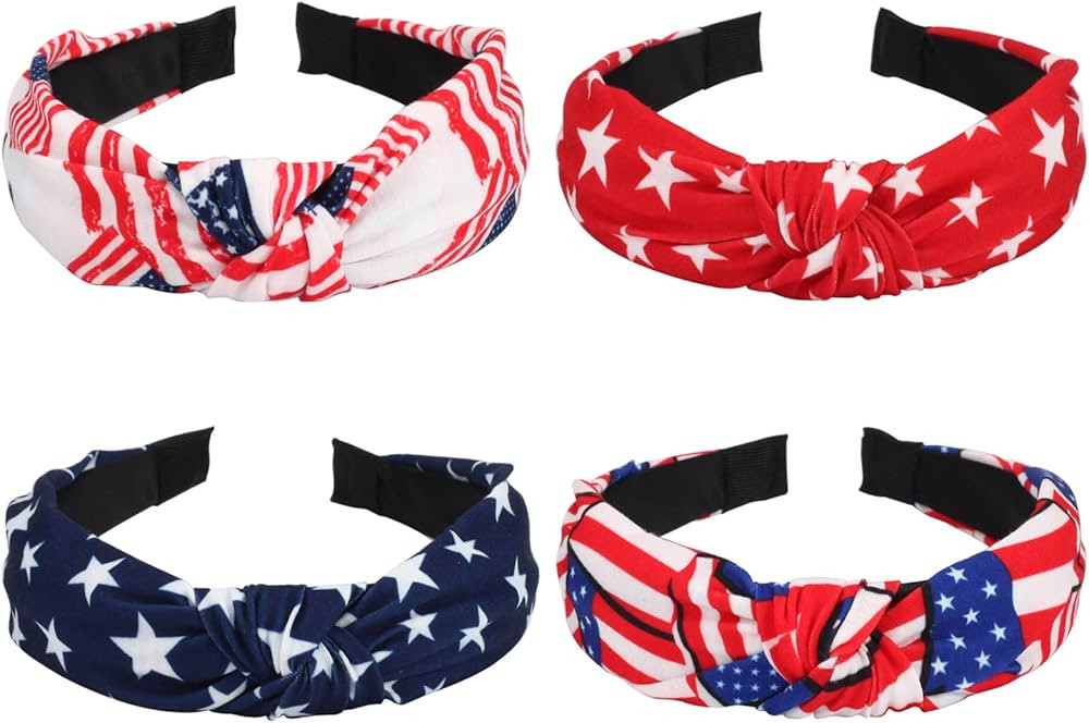 Budsmile 4PCS American Flag Headbands for Women Girls Independence Day 4th of July Red White Blue... | Amazon (US)