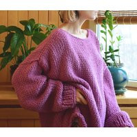 Oversize Chunky Sweater With Long Sleeves. Basic Hand Knitt Boat Neckline. Pullover Loose Knit. Knit Slouchy Jumper | Etsy (US)