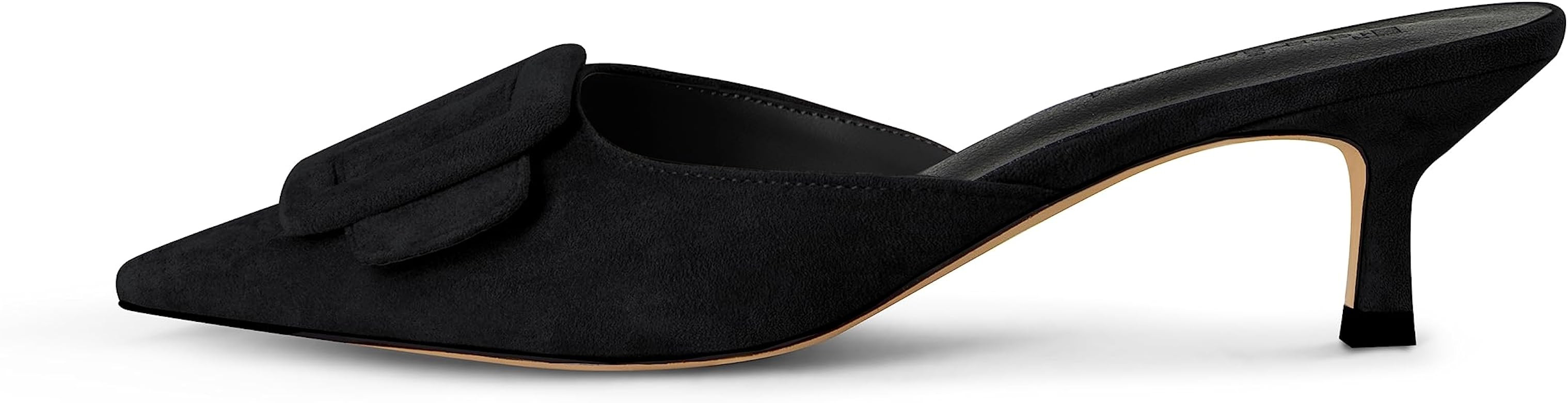 Fericzot Mules for Women,Slingback Buckle Pumps Pointed Toe slippers Kitten Heels Shoes Slides Backless Dress Sandals | Amazon (US)