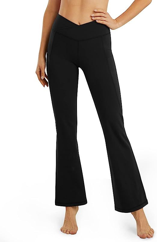 G4Free Crossover High Waisted Bootcut Capris for Women Flare Yoga Pants with Pockets | Amazon (US)